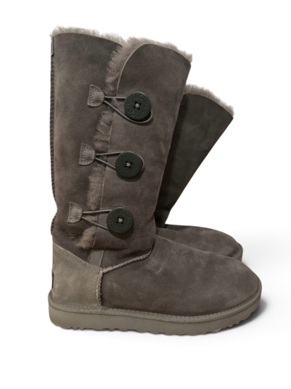 UGGS BAILEY TRIPLET 11 BOOT 3 BUTTON GRAY SUEDE SHEEPSKIN WARM COLD WEATHER SZ 8